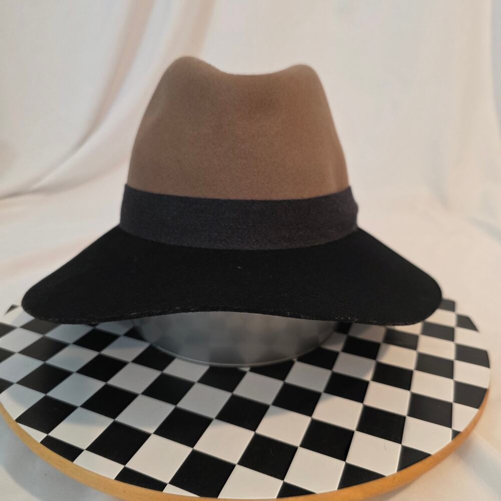 Rag & Bone New York Two-Tone Wool Fedora Hat Tan Black Wide Brim Size S - Picture 1 of 7